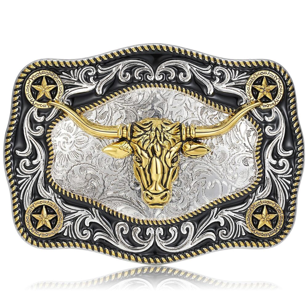 1518 Western Belt Buckle Vintage Longhorn Cowboy Rodeo Gold Belt Buckles